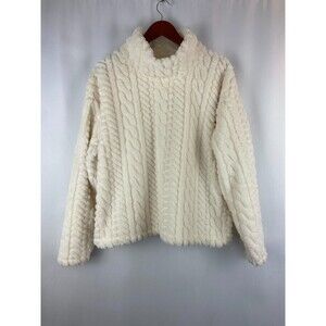 Eddie Bauer Women's XL Ivory Cable Soft Knit Fleece Sweater Turtleneck Warm Cozy